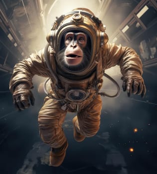 Monkey in space suit in space. Animal life