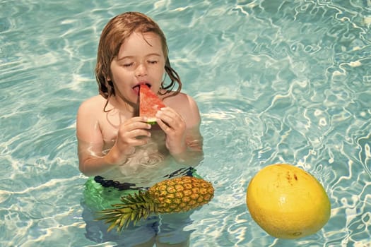 Summer vacation. Cute kid in swimming pool