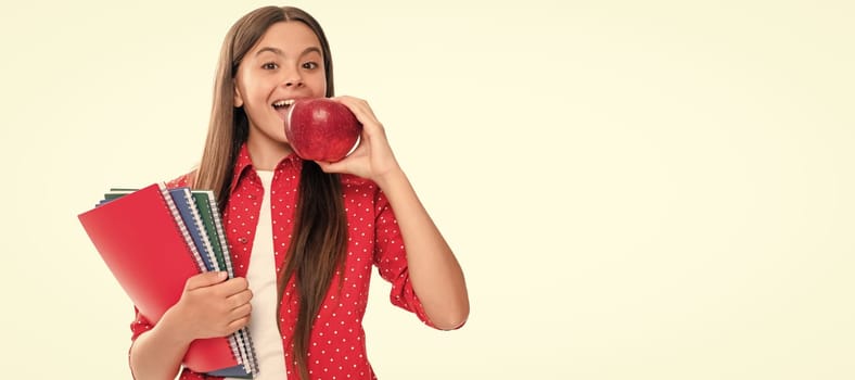 healthy childhood. kid going to do homework. teenager student. high school education. Banner of school girl student. Schoolgirl pupil portrait with copy space