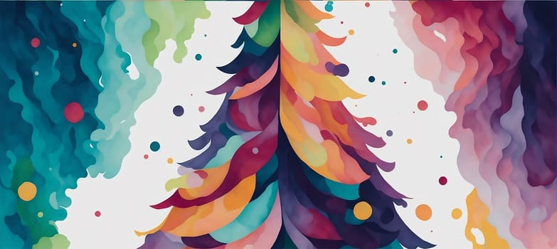 Christmas holiday.Watercolor christmas tree on watercolor background, banner.Generative ai.