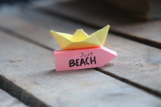 Just Beach Paper boat and tag. Summer travel vacation concept