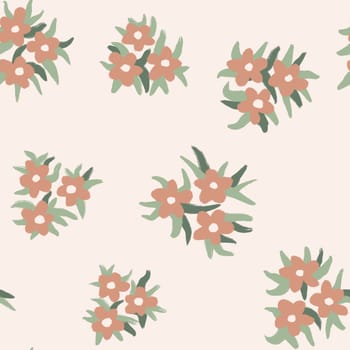 Hand drawn seamless pattern with neutral beige sage green shabby chic flower floral elements lines dots leaves, ditsy summer spring botanical nature print, bloom blossom stylized petals