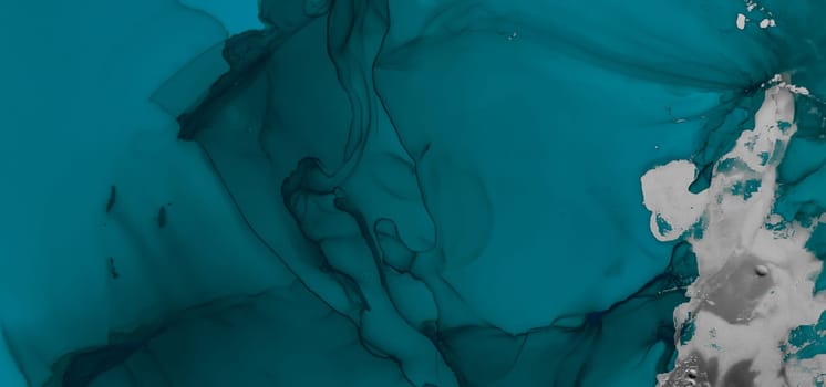 Turquoise Ocean Water. Hand Painted Modern Blue Marble Background. Luxury Ocean Waves. Alcohol Ink Trendy Art Splash. Ocean Abstract. Watercolor Liquid Pattern. Green Sea Illustration. on Canvas.