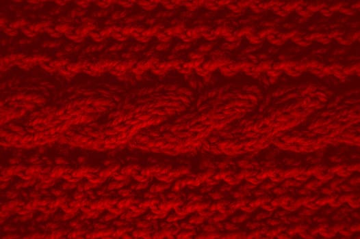 Weave Knitted Wool. Organic Woven Texture. Cotton Knitwear Christmas Background. Detail Knitted Fabric. Red Soft Thread. Scandinavian Xmas Print. Structure Plaid Cashmere. Abstract Wool.
