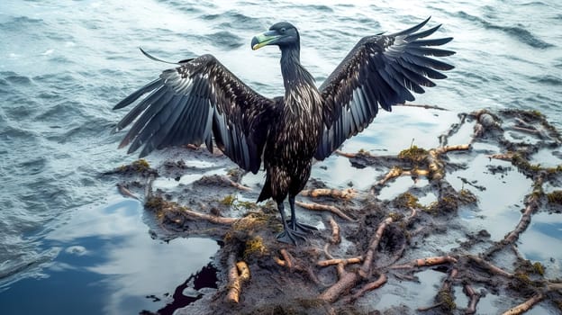 great cormorant on the ocean coast, made with Generative AI.