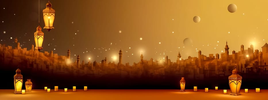 Muslim holiday Ramadan, banner made with Generative AI. High quality illustration