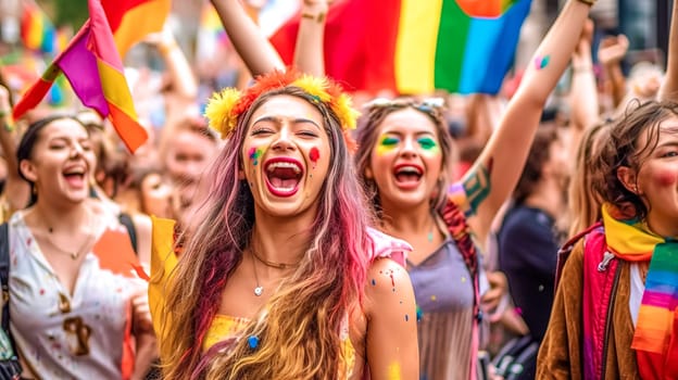 woman at lgbt pride parade, made with Generative AI. High quality illustration