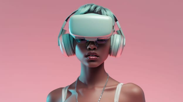 Pink pastel trendy fashion outfit with beautiful asian female model, colorful dyed hair and fashionable teenager girl. Picturesque generative AI