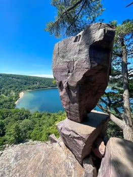 View over the balanced rock at Devils Lake Park, Madison, Wisconsin USA. High quality photo