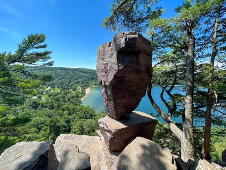 View over the balanced rock at Devils Lake Park, Madison, Wisconsin USA. High quality photo
