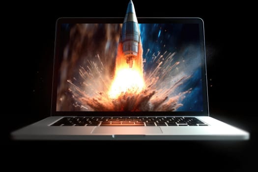 Rocket coming out of laptop screen. beautiful Generative AI AIG32
