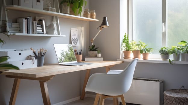 Inspiring office interior design Scandinavian style Home Office featuring Natural light architecture. Generative AI AIG 31.