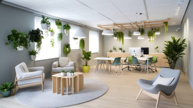 Inspiring office interior design Scandinavian style Corporate Office with Open Space Design featuring Natural elements architecture. Generative AI AIG 31.