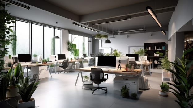 Inspiring office interior design Minimalist style Studio space featuring Clean lines architecture. Generative AI AIG 31.