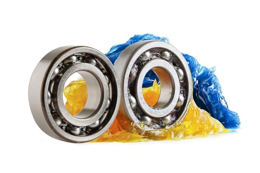 Grease and ball bearing  isolated on white background with clipping path, lithium machinery lubrication for automotive and industrial.