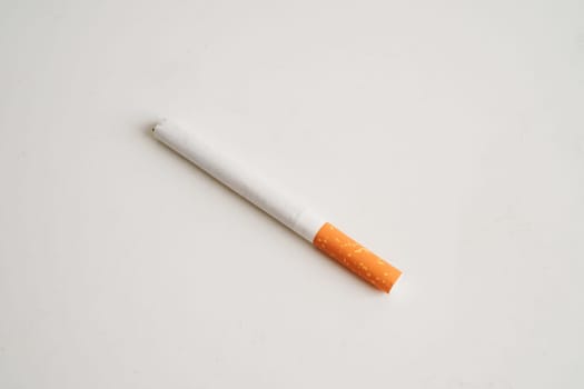 Cigarette, roll tobacco in paper with filter tube, No smoking concept.