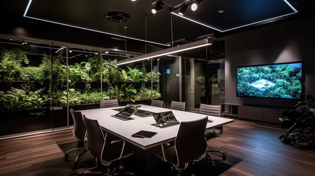 Inspiring office interior design Tech-inspired style Meeting Room featuring High-tech equipment architecture. Generative AI AIG 31.