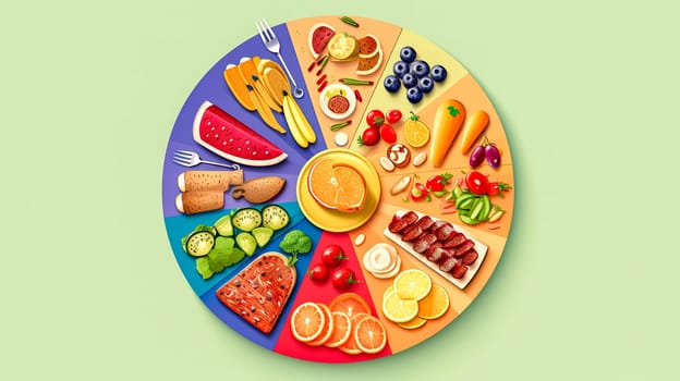 plate with healthy food for good condition and longevity, made with Generative AI. High quality illustration