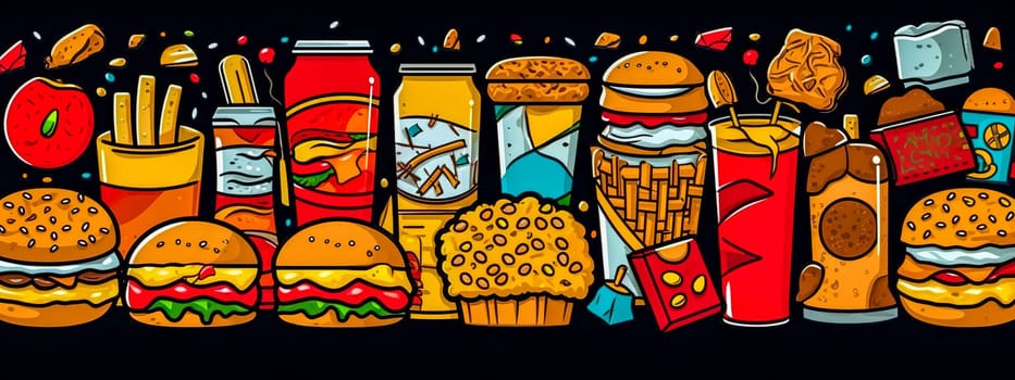 fast junk food, unhealthy foods contributing to obesity, made with Generative AI. High quality illustration