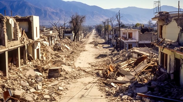city destroyed by earthquake or bombing, made with Generative AI. High quality illustration