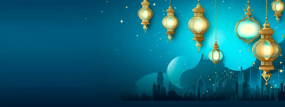 Muslim holiday Ramadan, banner made with Generative AI. High quality illustration