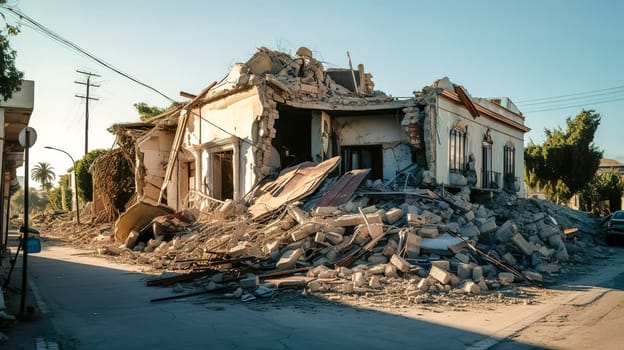city destroyed by earthquake or bombing, made with Generative AI. High quality illustration