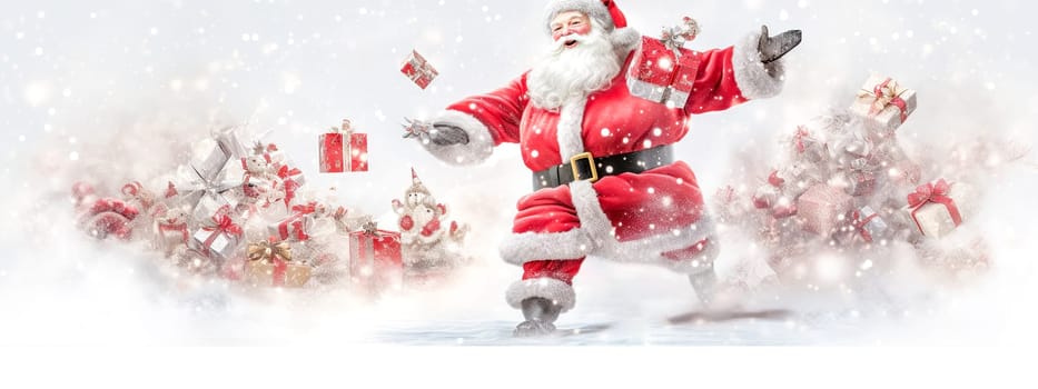 Santa Claus carries presents for Christmas, banner made with Generative AI. High quality illustration