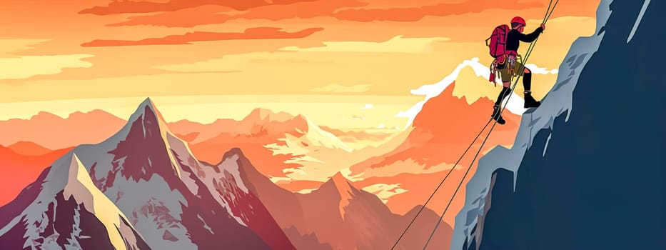 climber on a rock in the mountains, banner with copy space, made with Generative AI. High quality illustration
