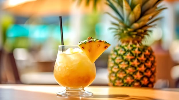 mixed refreshing summer drink with pineapple juice, pina colada, made with Generative AI. High quality illustration