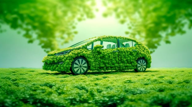 electric car concept using green natural renewable ecological energy, made with Generative AI. High quality illustration