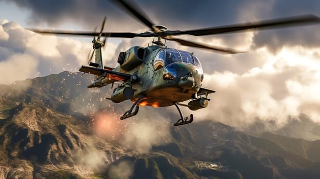 military combat helicopter in action, made with Generative AI. High quality illustration