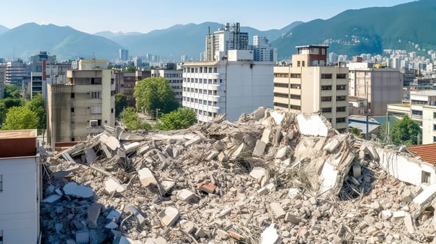 city destroyed by earthquake or bombing, made with Generative AI. High quality illustration