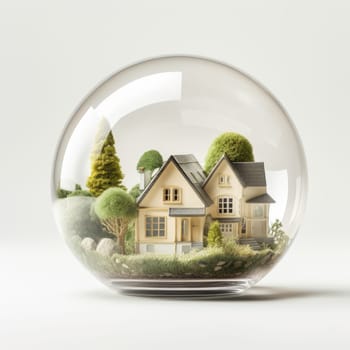 Country house in a soap bubble. The concept of the real estate crisis