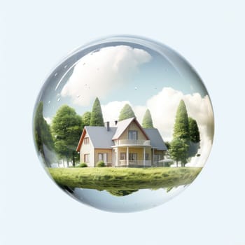 Country house in a soap bubble. The concept of the real estate crisis