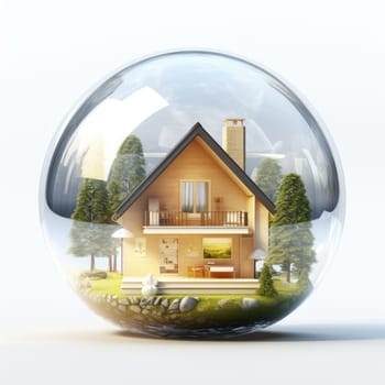 Country house in a soap bubble. The concept of the real estate crisis