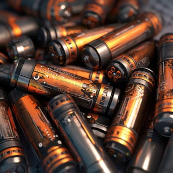 A lot of rusty used batteries. The concept of pollution