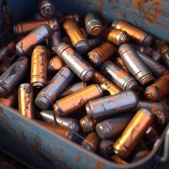 A lot of rusty used batteries. The concept of pollution