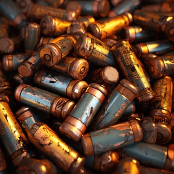 A lot of rusty used batteries. The concept of pollution