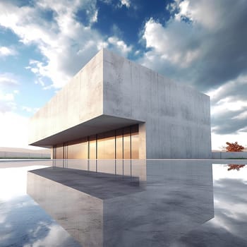 A concrete structure without windows against the sky. Modern architecture
