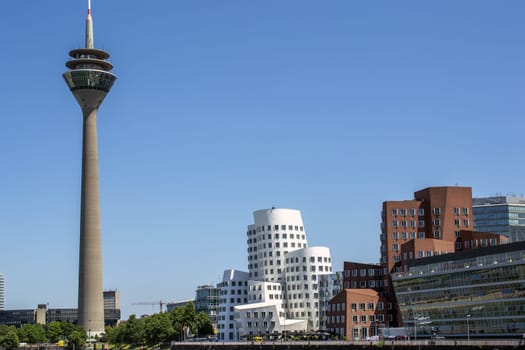 Dusseldorf cityscape with view on media harbor, germany. High quality photo