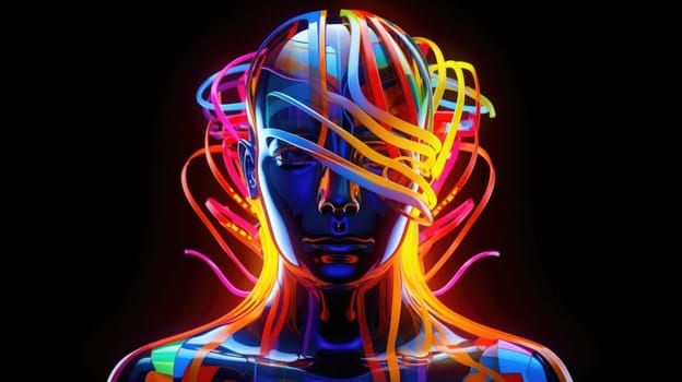 A humanoid robot with color swirling brain motion trails, concept of art, psychology, creativity, imagination, dreams. Generative AI image weber.