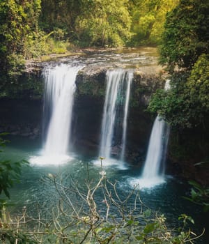 Beautiful Tad Champee waterfall. Laos landscape.