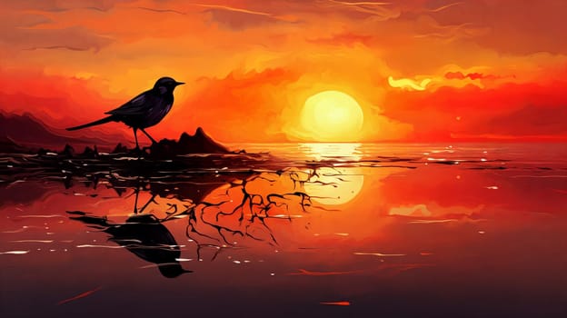 Birds grace sunset mountains, nature's masterpiece.. Generative AI