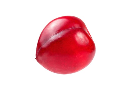 Single red mirabelle plum (Prunus domestica syriaca) isolated on white background