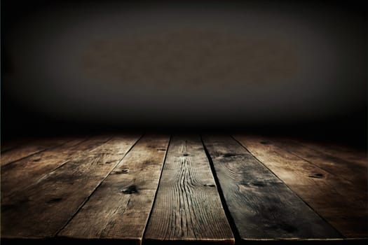 Wooden table with dark blurred background. download photo