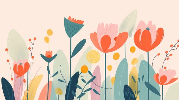 Colorful quirky Easter flowers minimalist illustration. spring flowers background. download