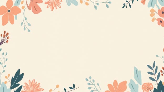 A minimalist illustration with a large empty space in the middle and a thin floral border in various colors on a plain background. for wedding stationary, greetings, wallpapers, fashion, background. download