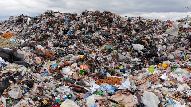 Large landfill near the metropolis. View from the drone