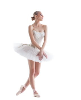 Emotional modern ballet dancer isolated on white background