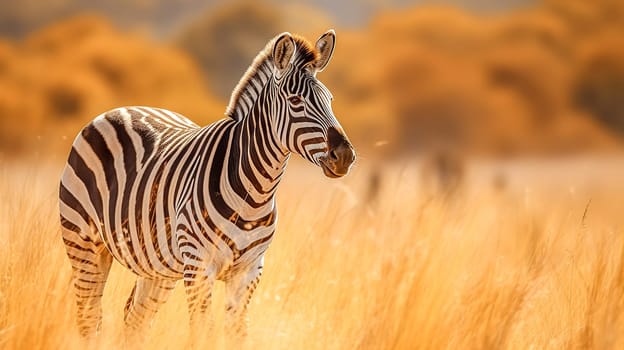 zebra in the national nature park, banner made with Generative AI. High quality illustration